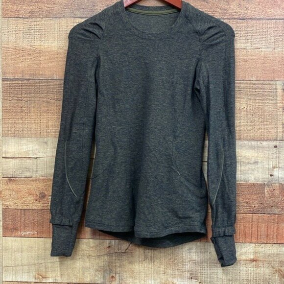 Lululemon Extra Mile Long Sleeve Shirt Cuffins Heathered Utilitarian Size 2 - Picture 2 of 5